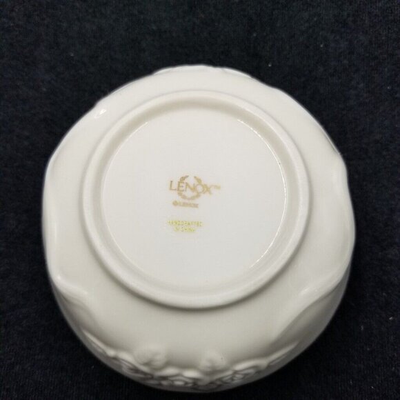 Vintage Lenox Round Bowl Dish Embossed Rose Blossom Ivory Cream Gold Candy Nut - Picture 4 of 5